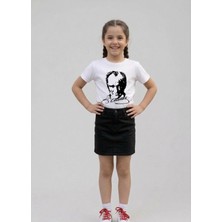 Nacar Store Kız Çocuk Atatürk Baskılı T-Shirt ve Keten Etek Takım 23 Nisan-Özel Bayramlar