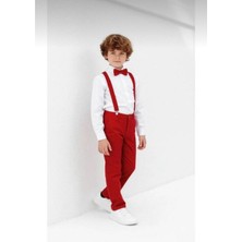 Nacar Store Erkek Çocuk 23 Nisan 29 Ekim Beyaz Uzun Kollu Gömlek Kırmızı Pantolonkırmızı Askı Papyon Takım