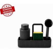 Mutfak Lavabo Üstü Organizer Süngerlikli Deterjanlık Bulaşık Fırçalık Tezgah Düzenleyici Set Sünger Dahil
