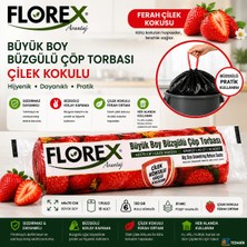 4K Tedarik Florex Çöp Torbası  Büyük Boy 65 cm x 70 cm Kırmızı Çilek Kokulu Büzgülü 10'lu Paket