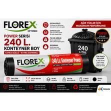 4K Tedarik Florex Power Çöp Torbası 240 Litre Konteyner Boy 120 cm x 150 cm Siyah 5'li Paket