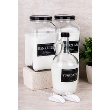 Dolkin Home 3lü Deterjanlık Set Ölçekli Renkliler Beyazlar Deterjan Yumuşatıcı Etiket 3000ML Kavanoz 1500ML Şişe