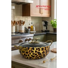EVREN MUTFAK 20 cm Leopar Desen Güveç Derin Tencere, Non-Stick Tenceresi 2,3 Lt (Paslanmaz Çelik Kulp)