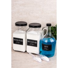 Dolkin Home 3lü Deterjanlık Set Ölçekli Renkliler Beyazlar Sıvı Deterjan Etiketli 3000ML Cam Kavanoz 1500ML Şişe
