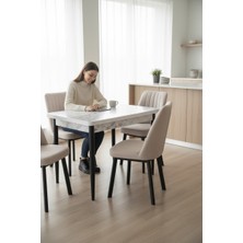 Efe Mobilya T-6025 Carara Mdf 70X120 Karegold Sandalye Krem 4 Kişilik Mutfak Masası Takımı