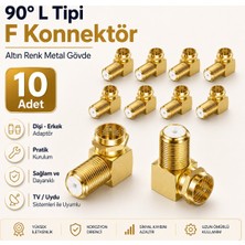 Derwell 10 Adet Altın Renk Metal Gövde 90° L Tipi F Konnektör Adaptörü  - Tv ve Uydu Sistemleri Ile Uyumlu Dişi Erkek Anten Kablosu Çevirici, Yüksek Iletkenlik Düşük Sinyal Kaybı Dayanıklı Aparat