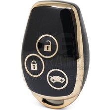 Satışmax Clio 3 Dacia Duster 3 Buton Nano Anahtar Kılıfı Siyah Gold Altın Renk