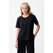 Love My Body Taş Detaylı T-shirt Siyah 175L9038002