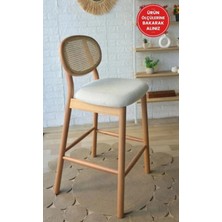 Silla Oslo Bar Sandalyesi Teddy Krem Kumaş Hasırlı Naturel Ahşap Ada Sandalye