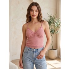 Tobare Kadın Cotton Dantel Detaylı Askılı Pedli Crop Atlet
