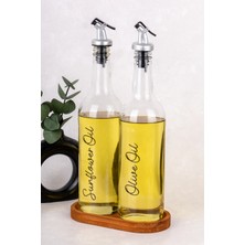 Dolkin Home 2li 750ML Cam Yağdanlık Seti Ahşap Stant Gümüş Tıpa Zeytinyağı Ayçiçek Yağı Yağlık Şişesi Sirkelik