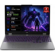 Lenovo Loq 15IPH11 83SL001PTR-01 Intel Core Ultra 7-356H 32GB 2tb SSD RTX5060 8gb Tgp 115W 15.3" IPS 165Hz Freedos Taşınabilir Bilgisayar