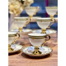 Acar 6lı Arlen Çiçek Tabaklı Yeşil Gold Ayaklı Türk Kahve Fincan Takımı