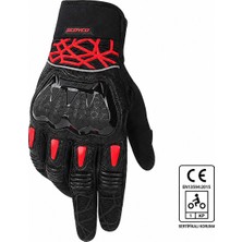 Ebakbak Motosiklet Eldiveni Full Koruma Ayarlanabilir Bilek Bantı Deri Microfiber Kumaş Motor Eldiven Red- Black