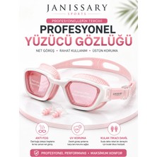 Premini Pembe Profesyonel Yüzücü Gözlüğü Anti Fog Uv Koruma Silikon Kulak Tıkacı Hediyeli