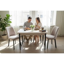 Efe Mobilya T-6027 Traverten Mdf 70X120 Karegold Sandalye Krem 4 Kişilik Mutfak Masası Takımı