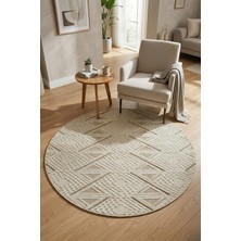 Bonny Home Modern Dekoratif Yuvarlak Salon Yatak Odası Halısı Rölyef Dokulu Şık Tasarım Bej Riva -7122