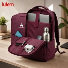 Lufern Özel Tasarım Bilgisayar Sırt Çantası Bordo Iç Bölmeli Organizer Cepli Cırt Cırtlı Okul Fonksiyonel
