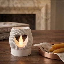 Aksefuar Lazer Modern Dekoratif Mumluk Beyaz - Romantik Hediye & Ev Dekorasyon Objesi - Kalp Desenli Şık Masa Üstü Aksesuarı