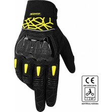 Ebakbak Motosiklet Eldiveni Full Koruma Ayarlanabilir Bilek Bantı Deri Microfiber Kumaş Motor Eldiven Yellow- Black