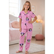 Enie Kız Çocuk Pembe Karakter Desenli Yazlık Pijama Takımı + Göz Bandı