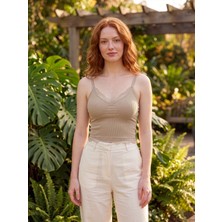 Tobare Kadın Cotton Dantel Detaylı Askılı Pedli Crop Atlet