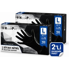 Has-Pet Nitril Siyah Pudrasız Eldiven Large 100'LÜ x 2 Paket