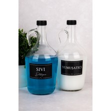 Dolkin Home 2'li Deterjanlık Seti Sıvı Deterjan Yumuşatıcı 1500 ml Cam Galon Şişe Deterjanlı Saklama Seti