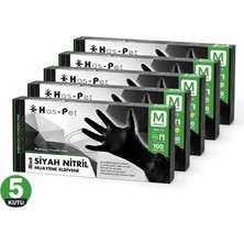 Has-Pet Nitril Siyah Pudrasız Eldiven Medium 100'LÜ x 5'li Paket