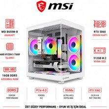 Apphirex Code X96 Ryzen 5 7500F / Msi B650M-B / RTX5060 8gb / 16GB Ddr5 6000MHZ Ram / 512GB M.2 SSD Beyaz Masaüstü Oyuncu Bilgisayarı
