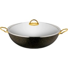 EVREN MUTFAK 38 cm Paslanmaz Kapaklı Wok Tencere 4,5 Lt