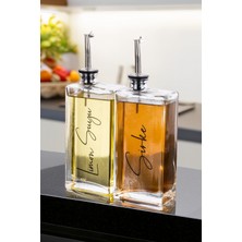 Dolkin Home 2'li 500 ml Cam Salata Sosluk Sirkelik Yağdanlık 5 Çeşit Etiketli Gümüş Tıpalı Yağlık Sofra Sosluk