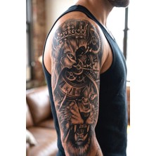 BP Tattoo Aslan ve Mekanik Saat Görünümlü Kol Kaplama Geçici Dövme 48x17 cm Erkek Kullanıcılar İçin