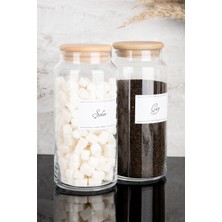 Dolkin Home 2'li Ahşap Vakum Kapaklı Çay ve Şeker Beyaz Etiketli Cam Kavanoz Seti Saklama Kabı 1300 ml