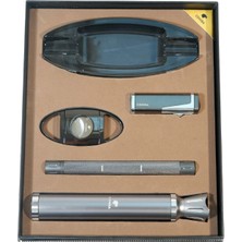 Cohiba 3 Torch Çakmak Tüp Delici Küllük Kesici Gümüş-Siyah Beşli Puro Seti