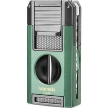 Lubinski Premium Çift Torch Puro Çakmağı Dahili V-Cut Kesici - Delici - Iğne- Sehpa Yeşil