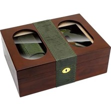 Lubinski Camlı Yılan Deri Ahşap Humidor Puro Kutusu Çakmak-Kesici-Kılıf Set