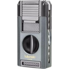 Lubinski Premium Çift Torch Puro Çakmağı Dahili V-Cut Kesici - Delici - Iğne- Sehpa Grey