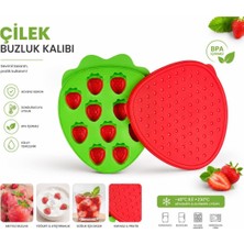 Çilek Şekilli Silikon Buz Kalıbı Kapaklı Buzluk