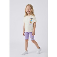 Bican Kız Çocuk %100 Pamuklu Hayvan Figürlü Baskılı T-Shirt ve Ribana Tayt Ikili Takım