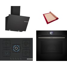 Bosch Black Deluxe 3 Lü Ankastre Set 604 ( HBG7563B1- PNQ7B6P31O - DWK66PJ60T ) - 4d Hot Air - 3D Fry - 75CM Wok Bek