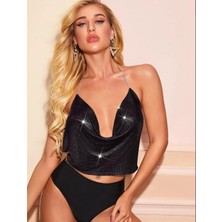 LA VIOR STYLE La Vıor Kadın Kristal Şık Siyah Büstiyer