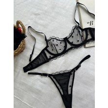D Lingerie À Cœurs Noire Dantel Transparan Bralet Sütyen Takımı DM1362