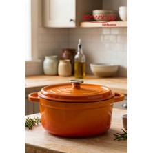 EVREN MUTFAK Evren Demir Döküm Turuncu Derin Tencere Çap 24 Cm/3,8l.