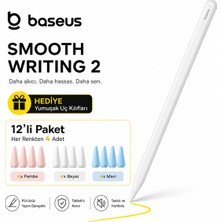 BASEUSONLINE Baseus Smooth Writing 2 Stylus Manyetik Wireless Şarjlı iPad Kalem - Avuç Içi Reddi ve Eğim Hassasiyetli + 3 Renkli 12'li Paket Kalem Ucu Kılıfı Hediye