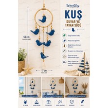 WoodBay Kuş Duvar ve Tavan Süsü El Yapımı Ahşap Bambu Marin Bohem Dekor 55 cm
