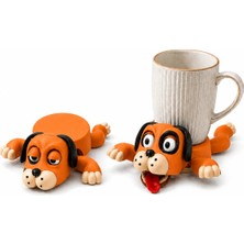 Arvella Studio Hareketli Köpek Tasarımlı Bardak Altlığı ve Bardak Tutucu – Dekoratif Sevimli Kupa Standı (Coaster) - Baby Dog Oranj