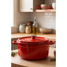 EVREN MUTFAK Evren Demir Döküm Kırmızı Derin Tencere Çap 24 Cm/3,8l.