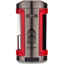 Lubinski Sehpalı Kılıflı Dört Torch Puro Çakmağı Gunmetal-Kırmızı LB-705