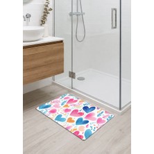 İyi Fikirler Kalp Desenli Kaymaz Kauçuk Taban Dikişli Kenar Banyo Balkon Mutfak Paspası 40X70CM